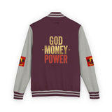 Letterman Jacket — "God Money Power" Red & White Varsity Jacket