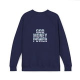 God Money Power Graphic Sweatshirt — Blue Retro Anime Streetwear