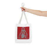 Saint Icon Red Graphic Tote Bag — 'Good Money Power' Illustration
