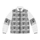 Puffer Jacket — Monochrome Graphic Samurai All-Over Print