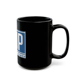 GMP "God Money Power" Black Coffee Mug — Blue Logo Inspirational Faith & Wealth Gift (11oz/15oz)