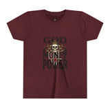 Youth Tee — 'God Money Power' Skull Graphic Shirt