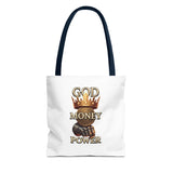 God Money Power Crown Tote Bag — Religious Inspirational Statement Tote