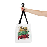 God Money Power Tote Bag — Bold Graphic Faith & Prosperity Statement Tote