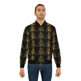 Gold Stenciled Hooded Figure Bomber Jacket