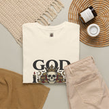 Graphic Tee — "God Money Power" Skull Design