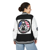 Letterman Jacket — Patriotic 'God Money Power' Graphic Varsity Jacket
