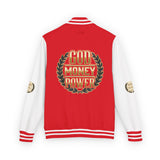 Letterman Jacket — "God Money Power" Bold Crest Varsity Jacket