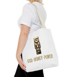 God • Money • Power Tote Bag — Inspirational Gold Block Design