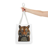 Tiger 'God Money Power' Tote Bag — Bold Wildlife Statement Bag