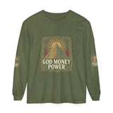 Long Sleeve T-Shirt — 'God, Money, Power' Pyramid Graphic