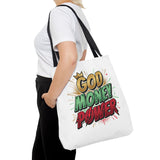 God Money Power Tote Bag — Bold Graphic Faith & Prosperity Statement Tote