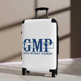Carry-On Suitcase — "GMP: God Money Power" Blue Logo Travel Luggage