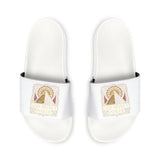 Men's Removable-Strap Sandals — White Slide Sandals with Vintage Patch