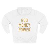 God Money Power Hoodie — Graphic Religious Statement Pullover
