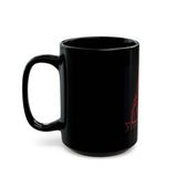 Black Mug — 'God Money Power' Red Graphic Religious Bandana Design (11oz/15oz)