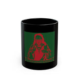 Black Mug — Retro Red & Green Skeptical Priest Illustration Mug