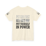 Inspirational Faith Tee — "Put God First, Hustle for the Money, Put Yourself in Power"