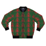 Christmas Hooded Figure Bomber Jacket — Red & Green Holiday Pattern