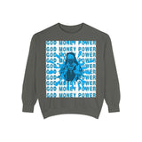 Graphic Sweatshirt - "God Money Power" Blue Retro Streetwear Crewneck
