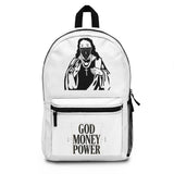 God Money Power Backpack — Streetwear Graphic Backpack with Religious Icon Design