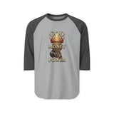 Raglan Shirt — "God Money Power" Crown Graphic Baseball Tee