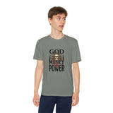 Youth Graphic Tee — "God Money Power" Skull Design