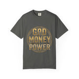 God Money Power T-Shirt — Bold Gold Graphic Tee