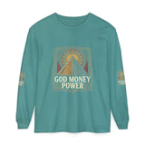 Long Sleeve T-Shirt — 'God Money Power' Pyramid Graphic
