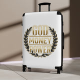 Hard-shell Carry-On Suitcase — "God Money Power" Laurel Design