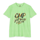 T-Shirt — GMP "God Money Power" Gold Script Graphic