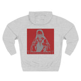 God Money Power Hoodie — Red Three-Panel Graphic Fleece Hoodie