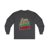 Long Sleeve Tee — 'God Money Power' Bold Graphic Spiritual Streetwear