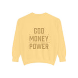 Sweatshirt — 'God Money Power' Crown & Fist Graphic Crewneck