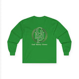 Long Sleeve Tee — Gold Monogram GMP Logo “God, Money, Power”