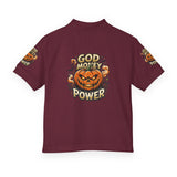 Kids' Halloween Pumpkin Polo - "God Money Power" Graphic