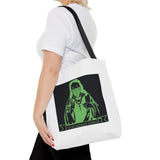 Graphic Tote Bag — Neon Green 'God Money Power' Icon Design