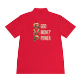 GMP 'God Money Power' Men's Sport Polo — Gold Lettering Performance Polo