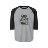 God Money Power Raglan Shirt – Vintage Faith & Hustle Baseball Tee
