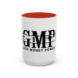 GMP "God Money Power" Accent Coffee Mug — Bold Black Scripture-Inspired Design (11/15oz)