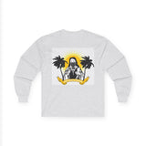 Long Sleeve Tee — Tropical Savior Graphic (Palm Trees & Sunburst)