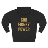 God Money Power Hoodie — Graphic Religious Statement Pullover