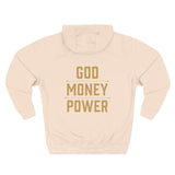 God Money Power Hoodie — Graphic Religious Statement Pullover