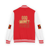 Letterman Jacket — "God Money Power" Red & White Varsity Jacket