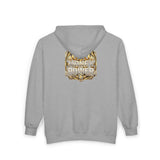 Money Power Zip Hoodie — Gold Emblem Graphic Full‑Zip Hooded Sweatshirt