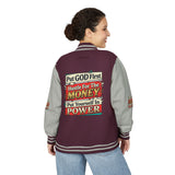 Letterman Jacket — "Put GOD First, Hustle For The MONEY, Put Yourself In POWER" Inspirational Varsity Coat