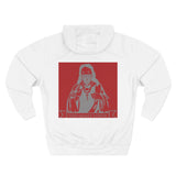 God Money Power Hoodie — Red Three-Panel Graphic Fleece Hoodie