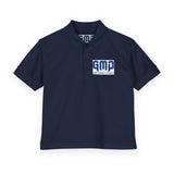 Kids White Polo Shirt with 'GMP Good Money Power' Navy Logo — Youth DryBlend® Jersey