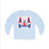 Long Sleeve Tee — "God Money Power" Patriotic Jesus Graphic