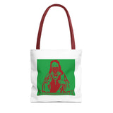 Jesus Face Mask Tote Bag – Green & Red Religious Graphic Shopper